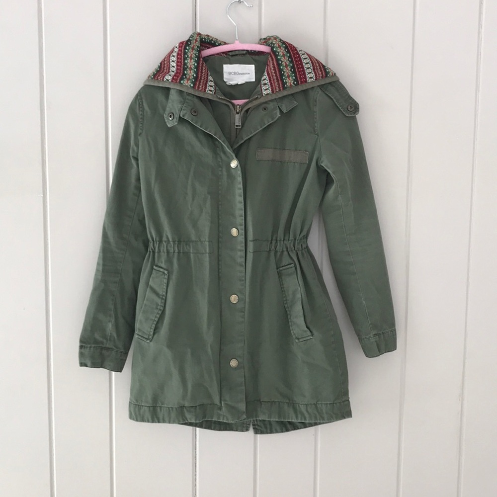 BCBGeneration Army Green Hooded Utility Jacket